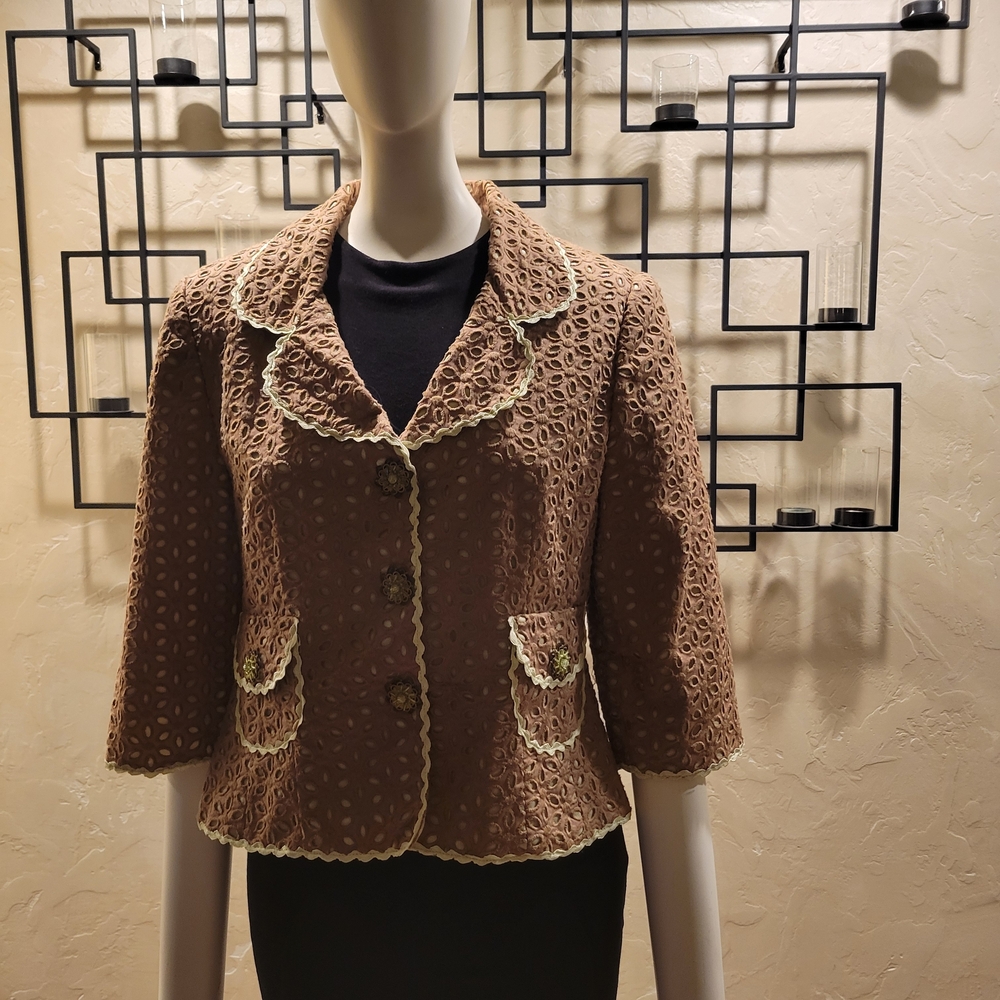 Coldwater Creek Olive/Brown Eyelet Blazer